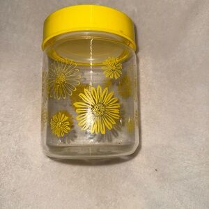 Vintage Corning glass yellow daisy jar with lid